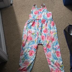 Girls Floral Strappy Jumpsuit - Pink & Blue